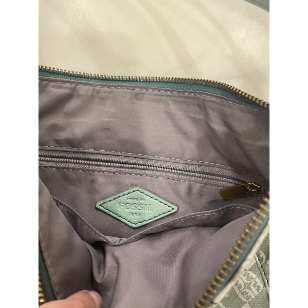 Fossil Mint Green White Monogram Canvas Shoulder Bag Leather Y2K Small Purse - Picture 9 of 11